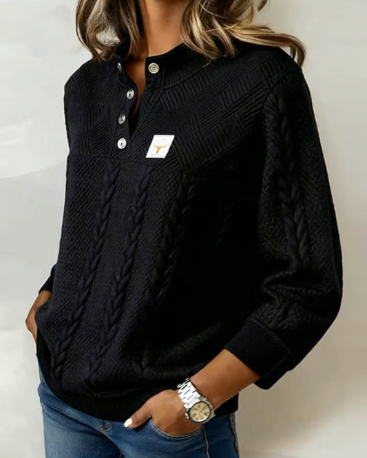 Casual Long-Sleeve Jacquard Sweatshirt