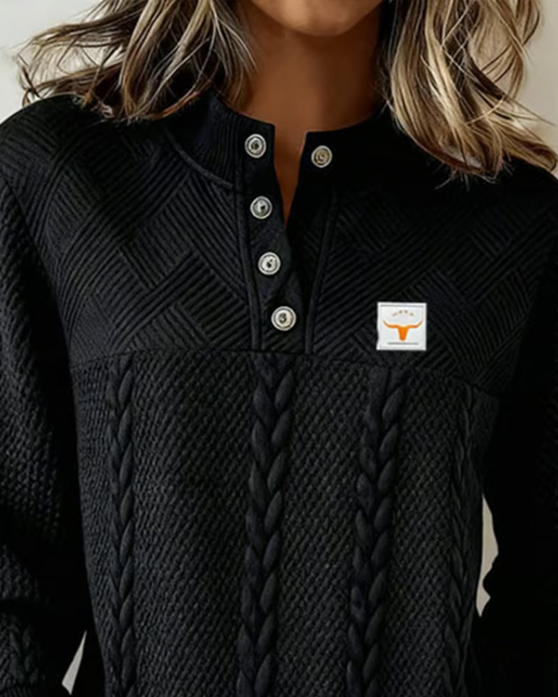 Casual Long-Sleeve Jacquard Sweatshirt