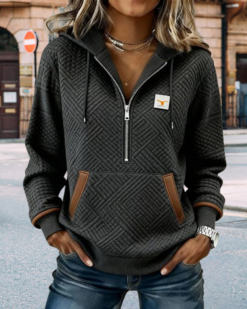 Casual Long-Sleeve Jacquard Hoodie