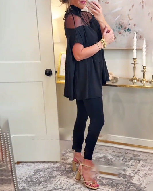 Chic Mesh Patchwork Elegant Tee
