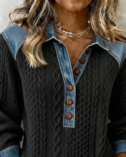 Chic Color-Blocked Denim Hoodie