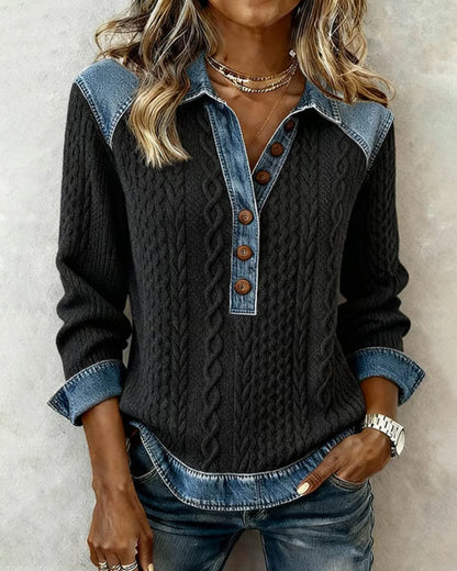 Chic Color-Blocked Denim Hoodie