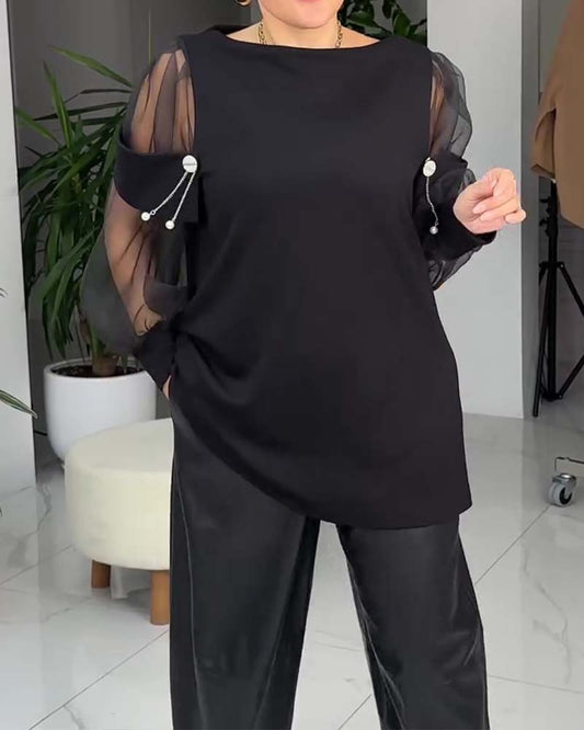 Chic Long-Sleeved Mesh Top