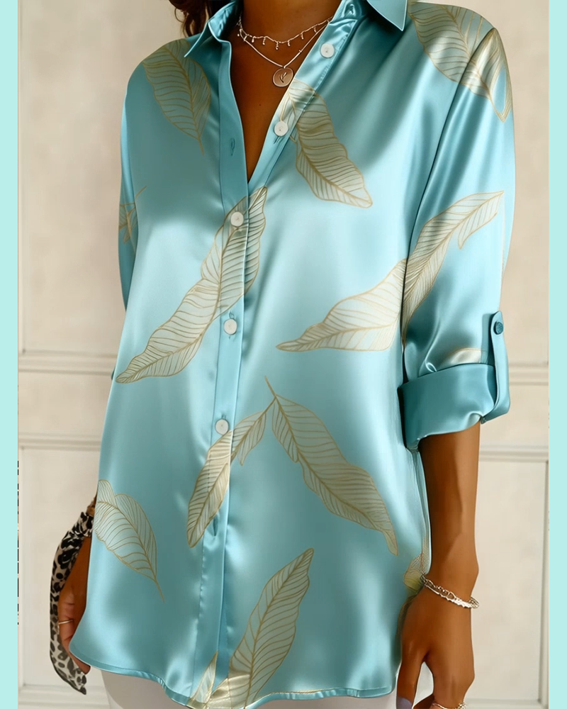 Chic Satin Shirt with Elegant Collar Print