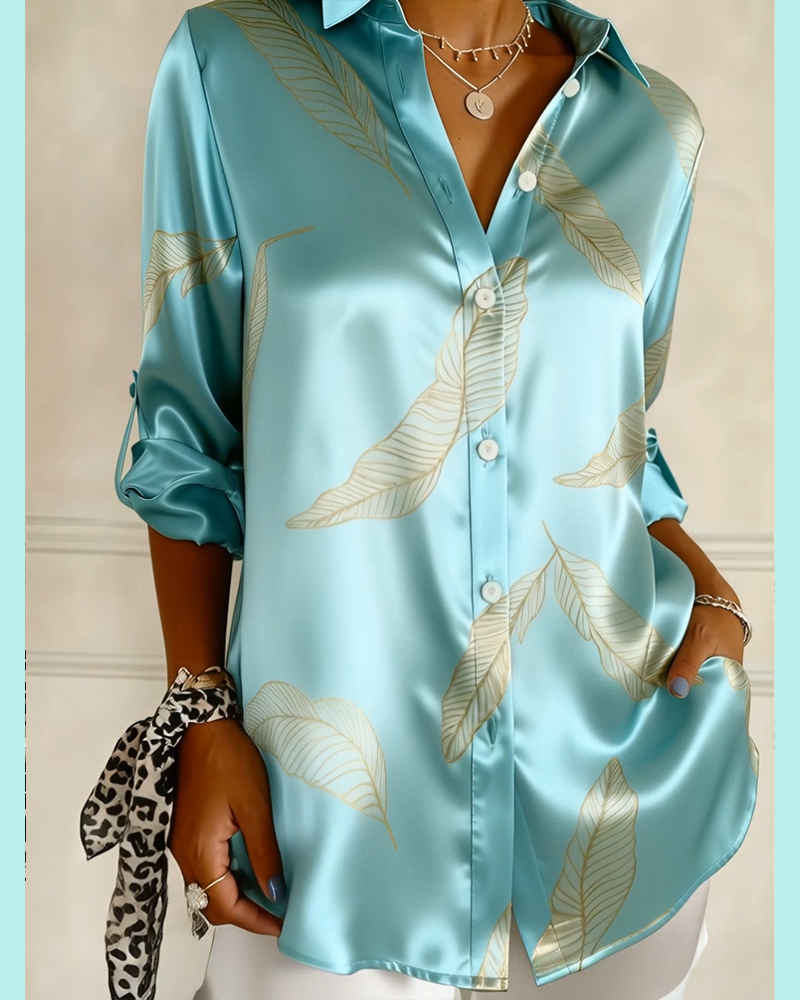 Chic Satin Shirt with Elegant Collar Print