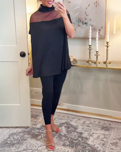 Chic Mesh Patchwork Elegant Tee
