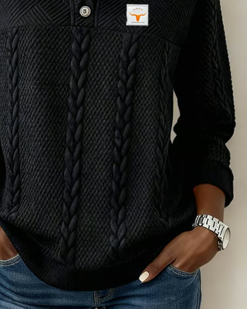Casual Long-Sleeve Jacquard Sweatshirt