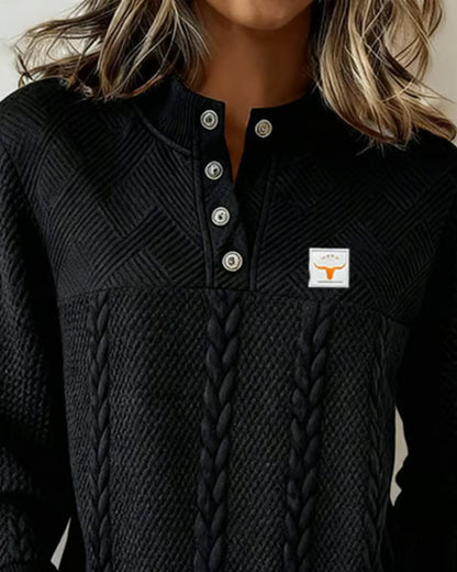 Casual Long-Sleeve Jacquard Sweatshirt