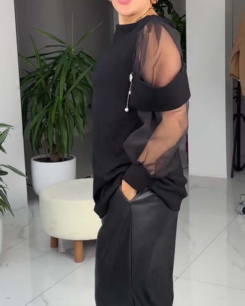 Chic Long-Sleeved Mesh Top