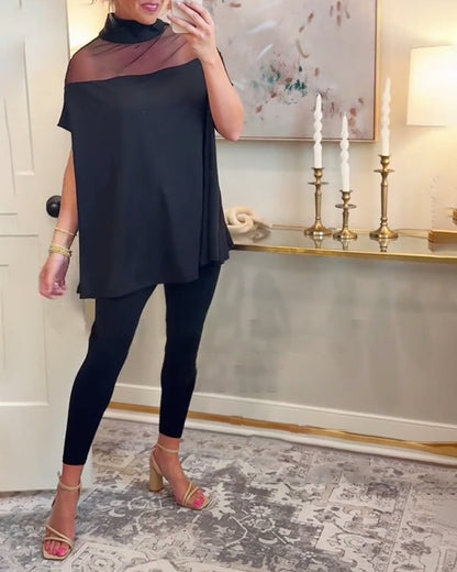 Chic Mesh Patchwork Elegant Tee
