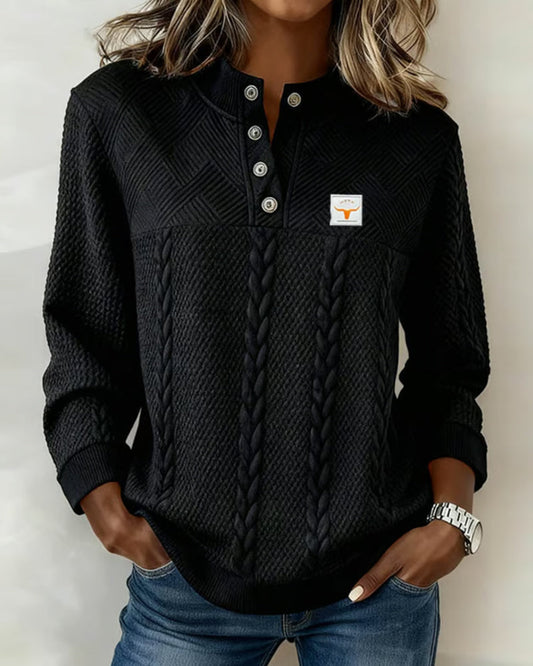 Casual Long-Sleeve Jacquard Sweatshirt