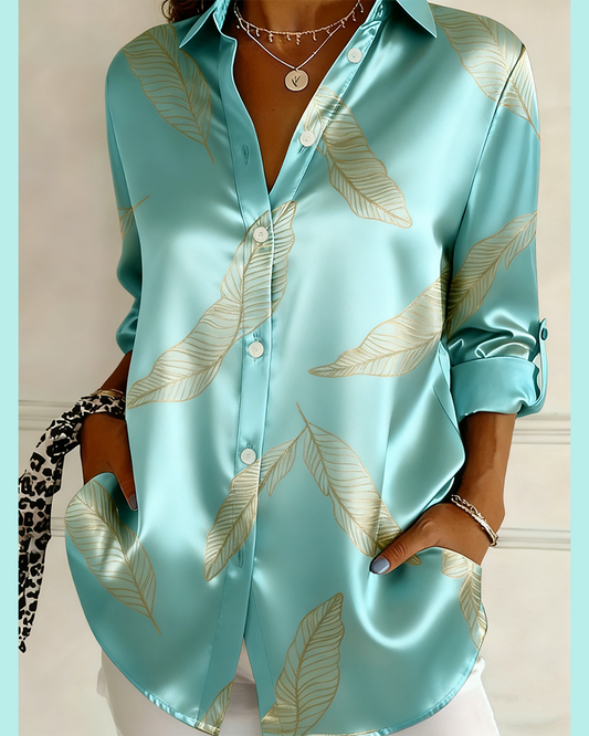 Chic Satin Shirt with Elegant Collar Print