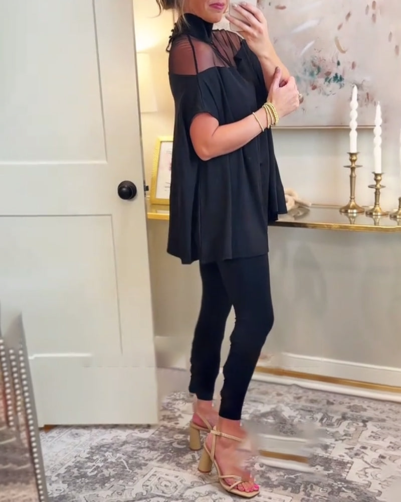 Chic Mesh Patchwork Elegant Tee