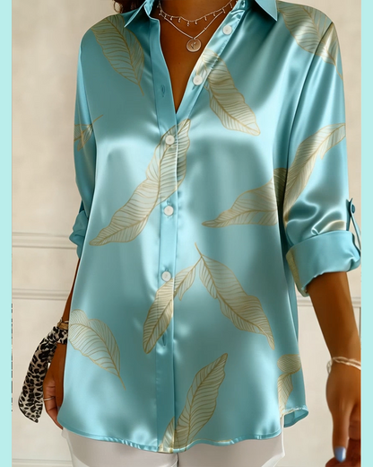 Chic Satin Shirt with Elegant Collar Print
